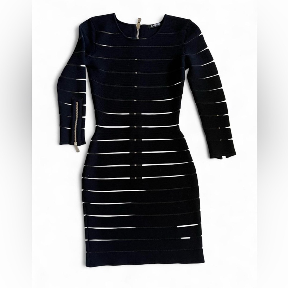 Balmain Black Cut-Out Long Sleeve Dress